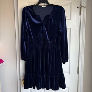 Chic Soul Navy Velvet Long Sleeve Tiered Dress